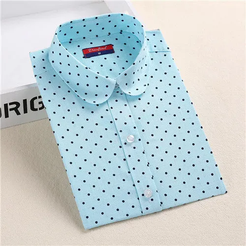 Brand Polka Dot Shirt Women Long Sleeve Blouse Cotton Plus Size Ladies Tops Turn-Down Collar