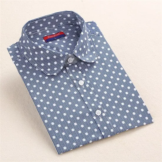 Brand Polka Dot Shirt Women Long Sleeve Blouse Cotton Plus Size Ladies Tops Turn-Down Collar