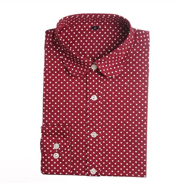 Brand Polka Dot Shirt Women Long Sleeve Blouse Cotton Plus Size Ladies Tops Turn-Down Collar