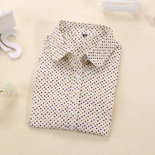 Brand Polka Dot Shirt Women Long Sleeve Blouse Cotton Plus Size Ladies Tops Turn-Down Collar