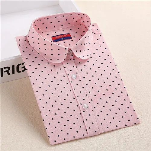 Brand Polka Dot Shirt Women Long Sleeve Blouse Cotton Plus Size Ladies Tops Turn-Down Collar