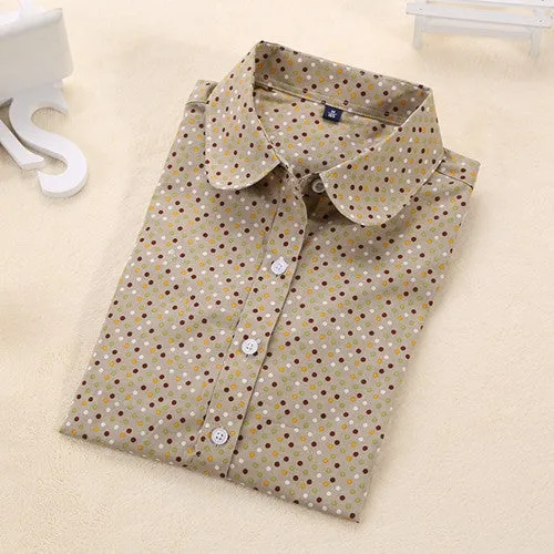 Brand Polka Dot Shirt Women Long Sleeve Blouse Cotton Plus Size Ladies Tops Turn-Down Collar
