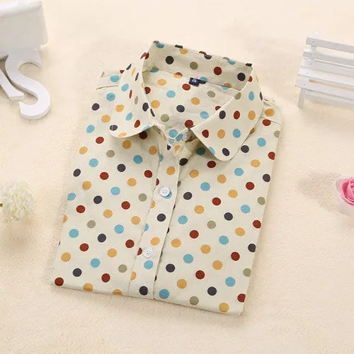 Brand Polka Dot Shirt Women Long Sleeve Blouse Cotton Plus Size Ladies Tops Turn-Down Collar
