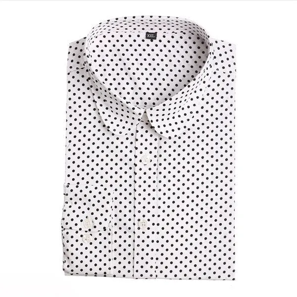 Brand Polka Dot Shirt Women Long Sleeve Blouse Cotton Plus Size Ladies Tops Turn-Down Collar