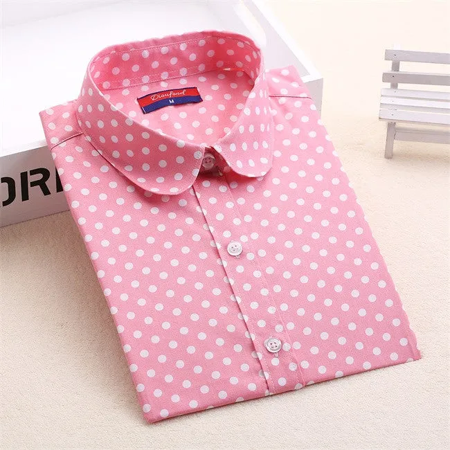 Brand Polka Dot Shirt Women Long Sleeve Blouse Cotton Plus Size Ladies Tops Turn-Down Collar