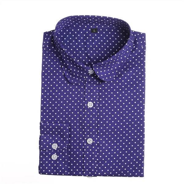Brand Polka Dot Shirt Women Long Sleeve Blouse Cotton Plus Size Ladies Tops Turn-Down Collar