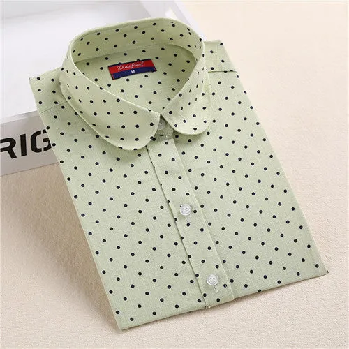 Brand Polka Dot Shirt Women Long Sleeve Blouse Cotton Plus Size Ladies Tops Turn-Down Collar