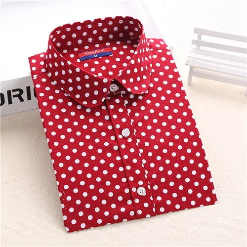 Brand Polka Dot Shirt Women Long Sleeve Blouse Cotton Plus Size Ladies Tops Turn-Down Collar