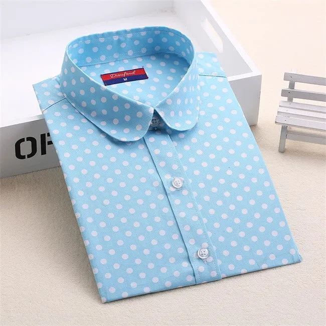 Brand Polka Dot Shirt Women Long Sleeve Blouse Cotton Plus Size Ladies Tops Turn-Down Collar