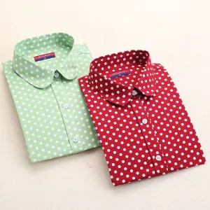 Brand Polka Dot Shirt Women Long Sleeve Blouse Cotton Plus Size Ladies Tops Turn-Down Collar