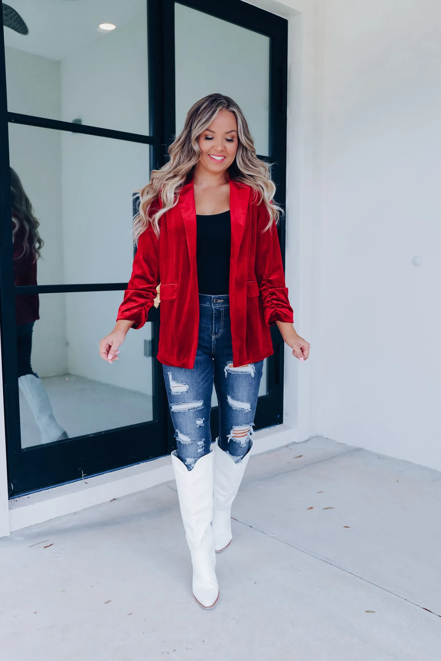 Broadway Velvet Blazer - Burgundy