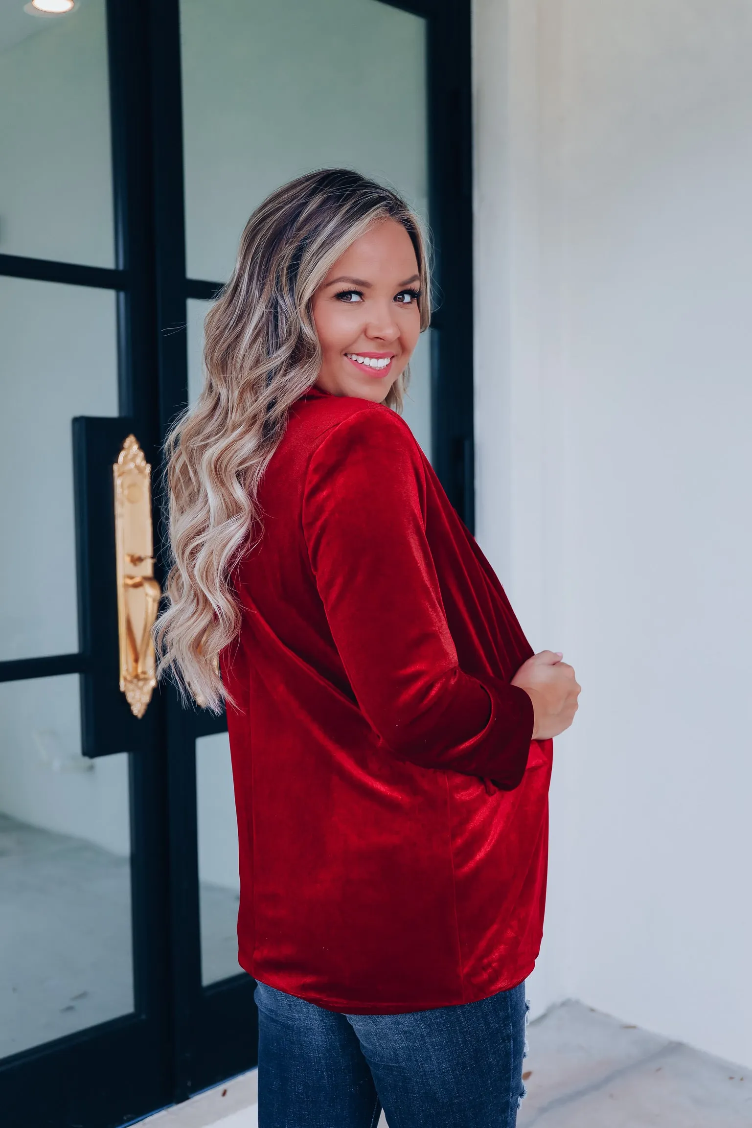Broadway Velvet Blazer - Burgundy