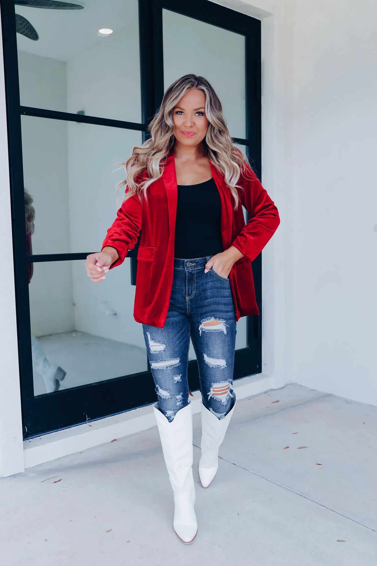 Broadway Velvet Blazer - Burgundy