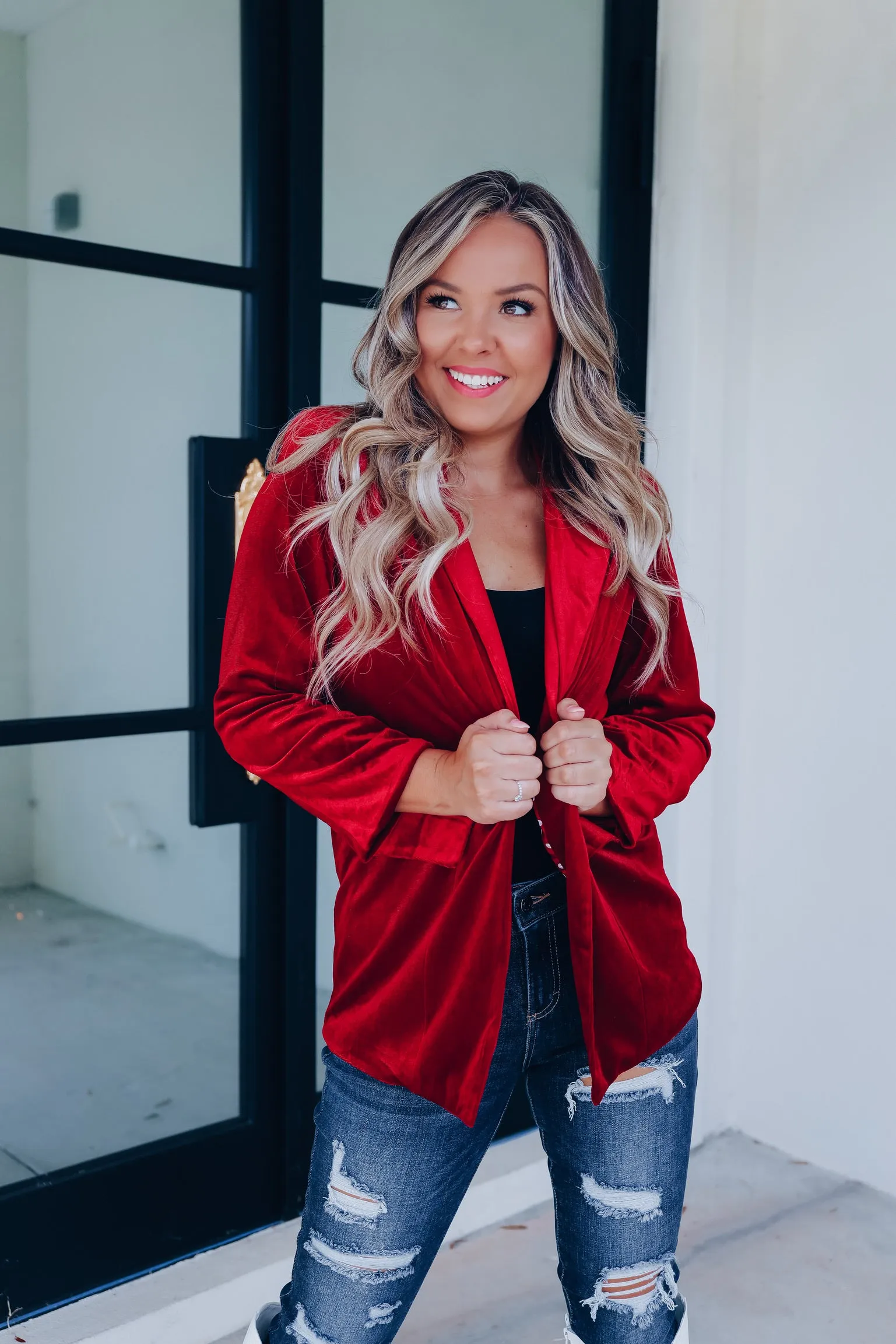 Broadway Velvet Blazer - Burgundy
