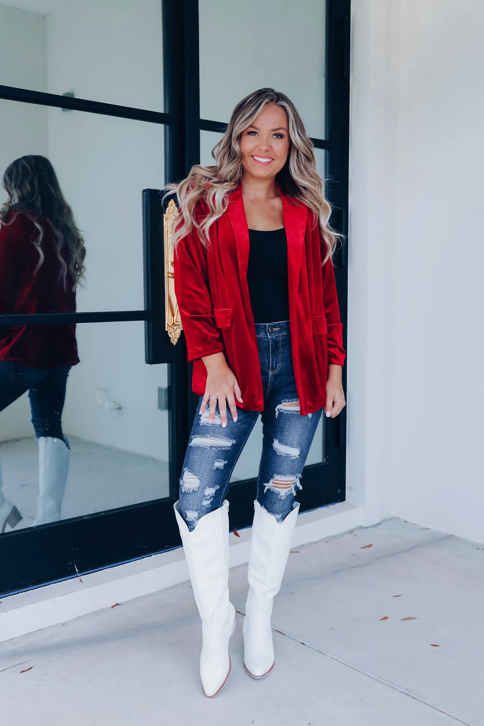 Broadway Velvet Blazer - Burgundy