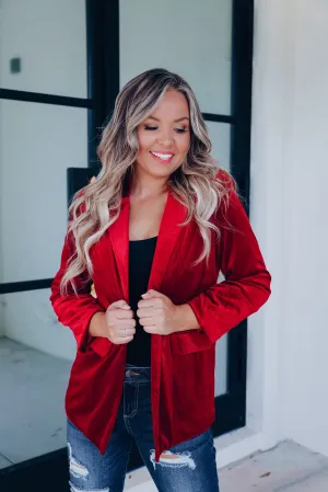Broadway Velvet Blazer - Burgundy
