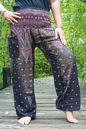 Brown Pink Peacock Womens Boho Harem Pants