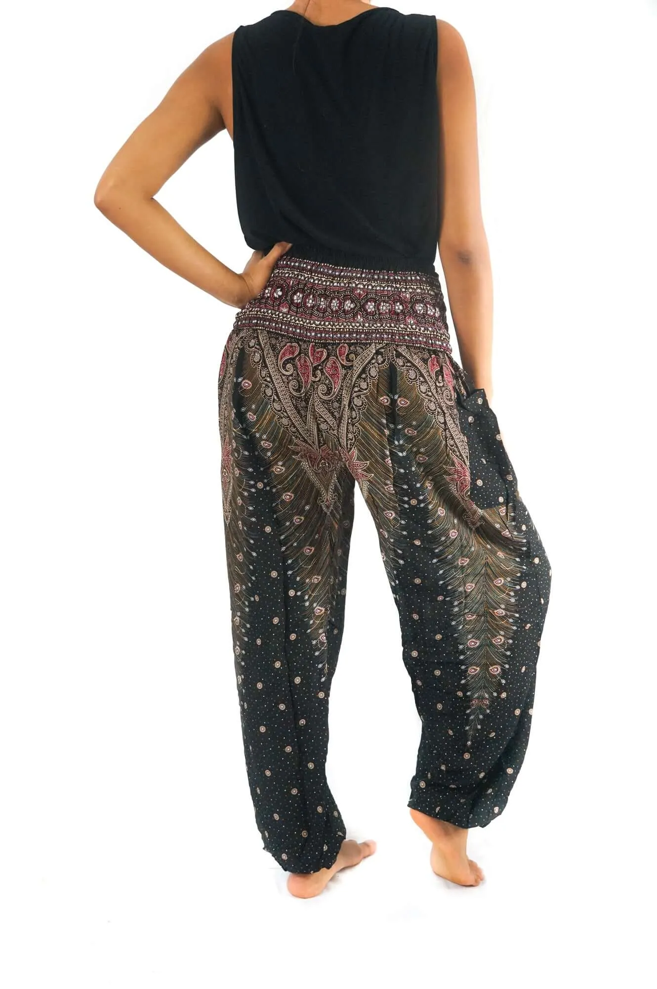 Brown Pink Peacock Womens Boho Harem Pants