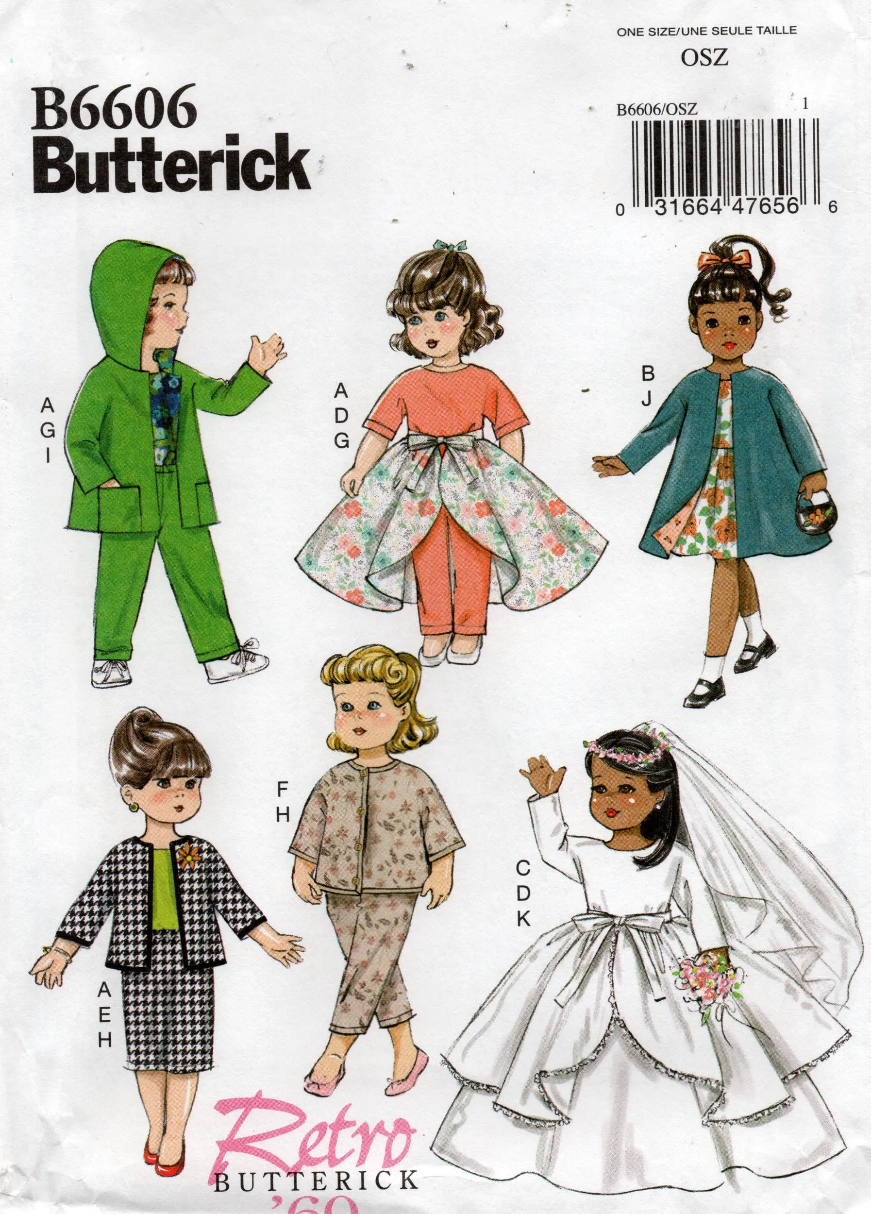 Butterick B6606 Retro 1960 Dolls Clothes Wardrobe Sewing Pattern for 18 Inch Dolls UNCUT Factory Folded