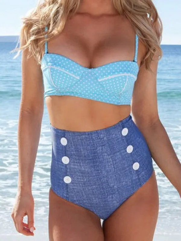 button denim bikini set