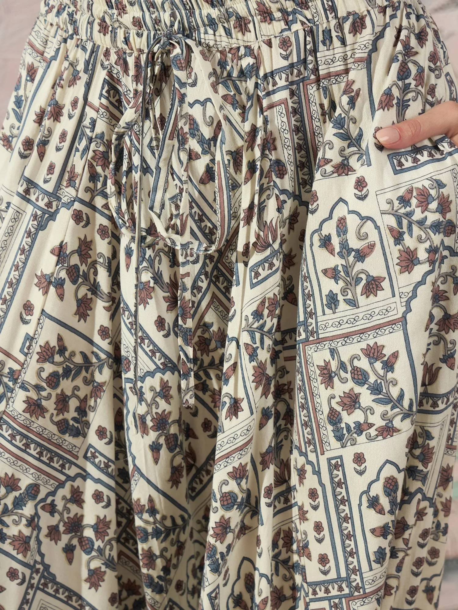 CADET BLUE ETHNIC WINDOW HAREM PANT