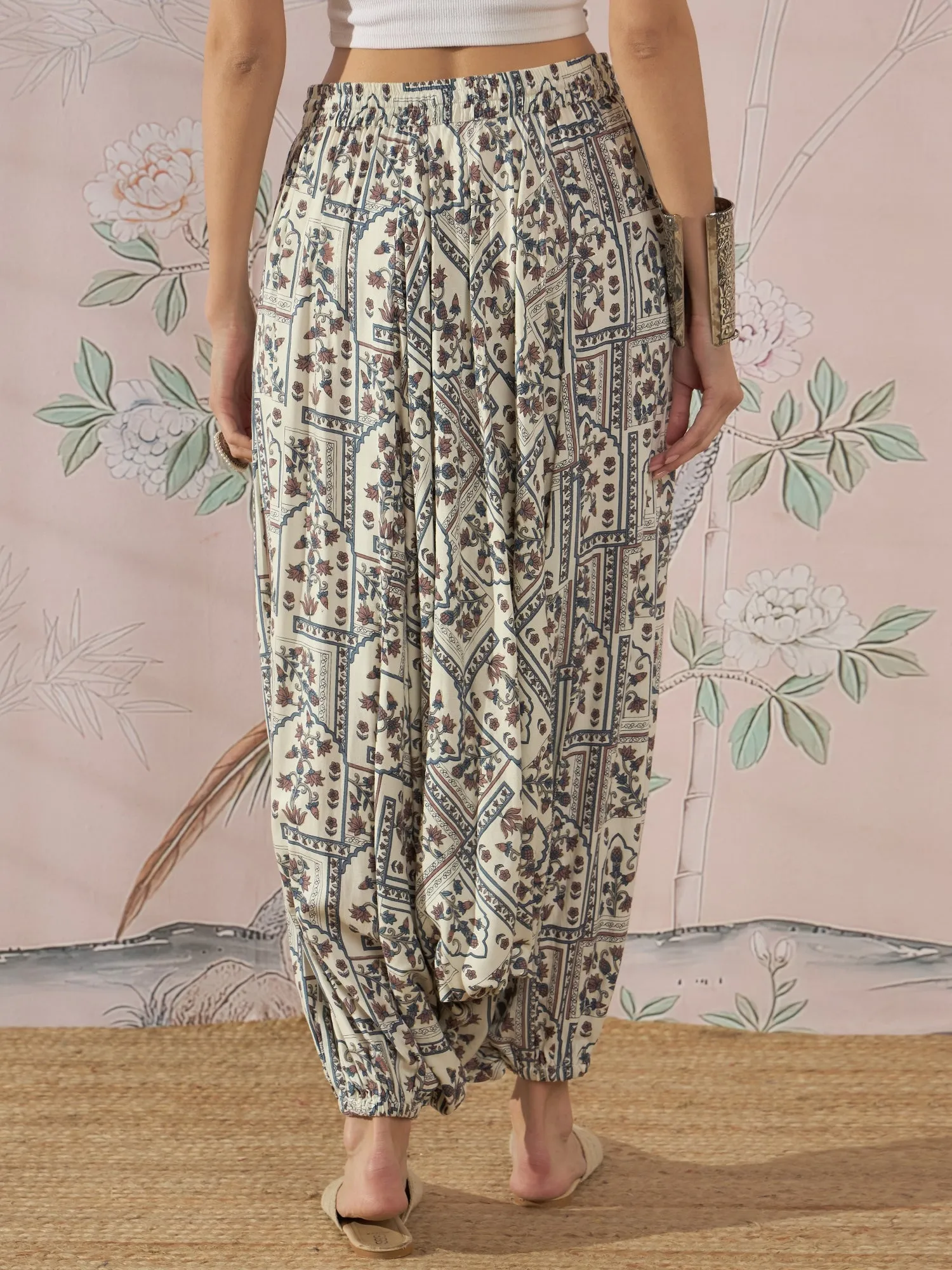 CADET BLUE ETHNIC WINDOW HAREM PANT