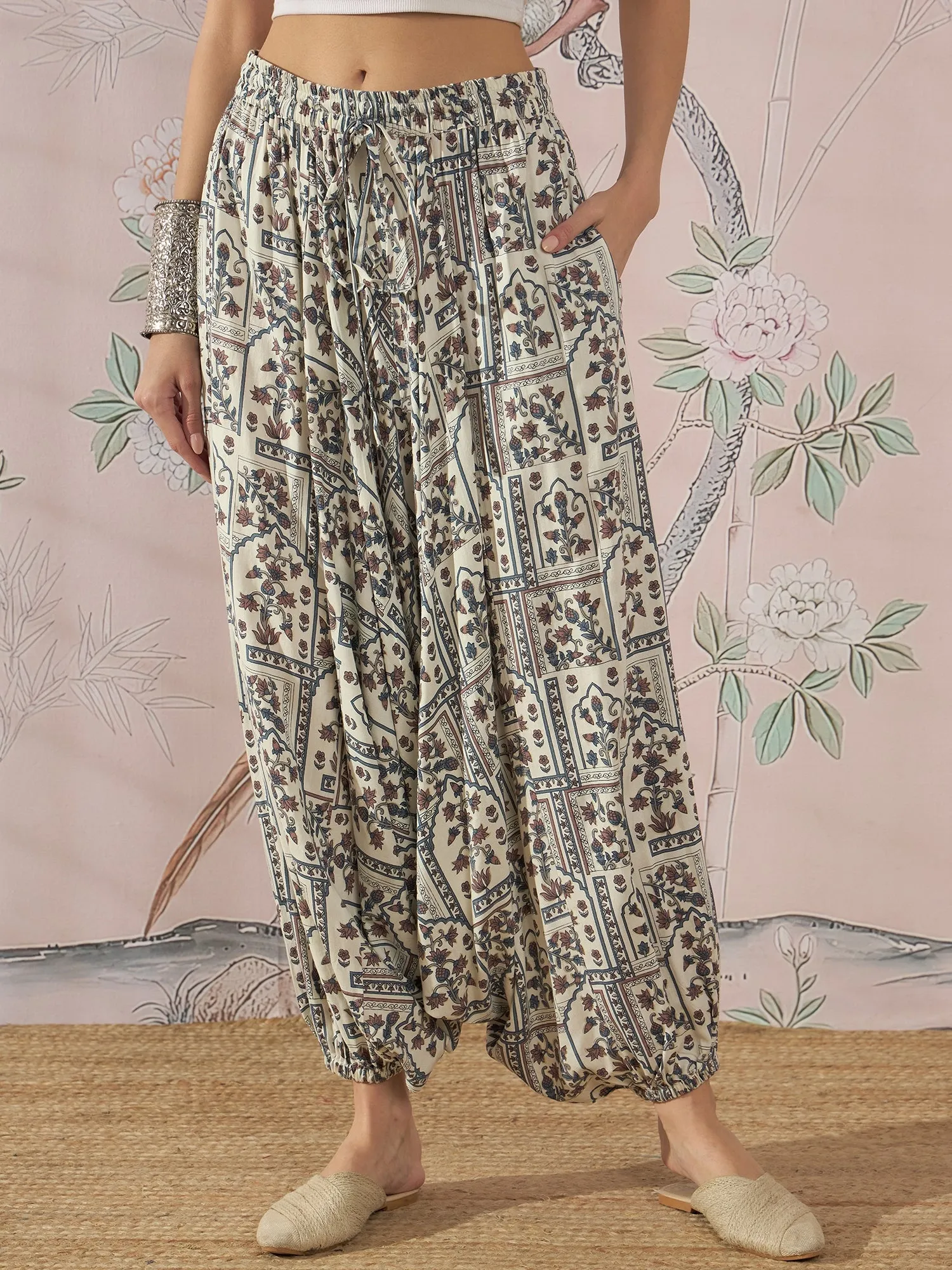 CADET BLUE ETHNIC WINDOW HAREM PANT
