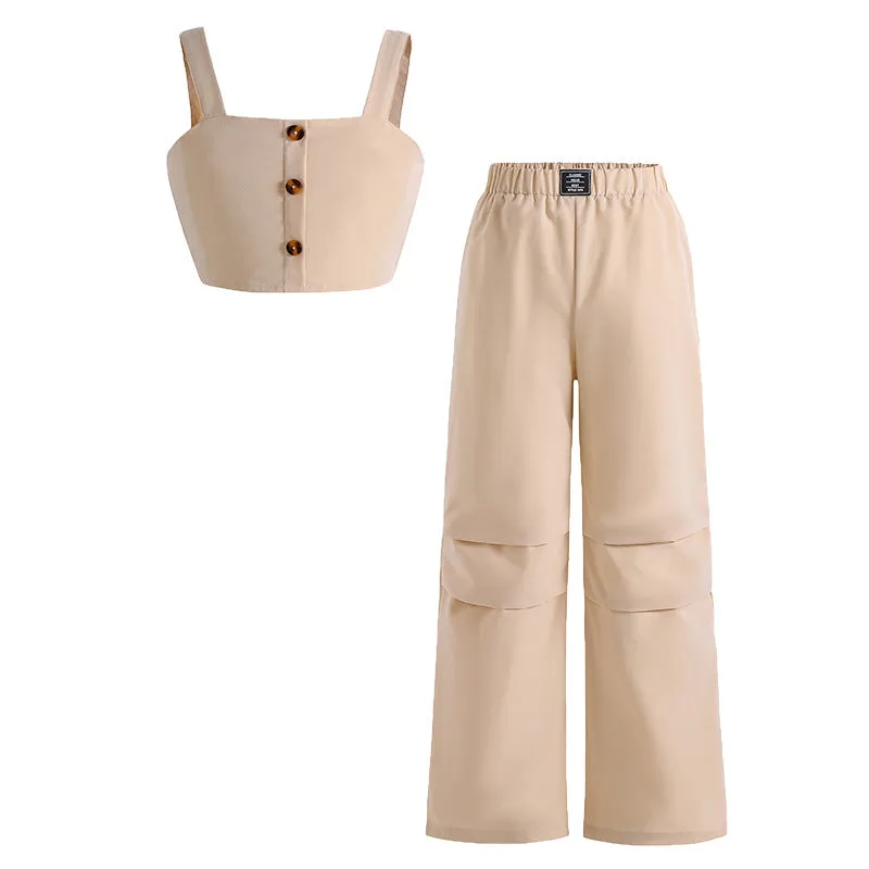 Cami top casual sports style overalls two-piece suit