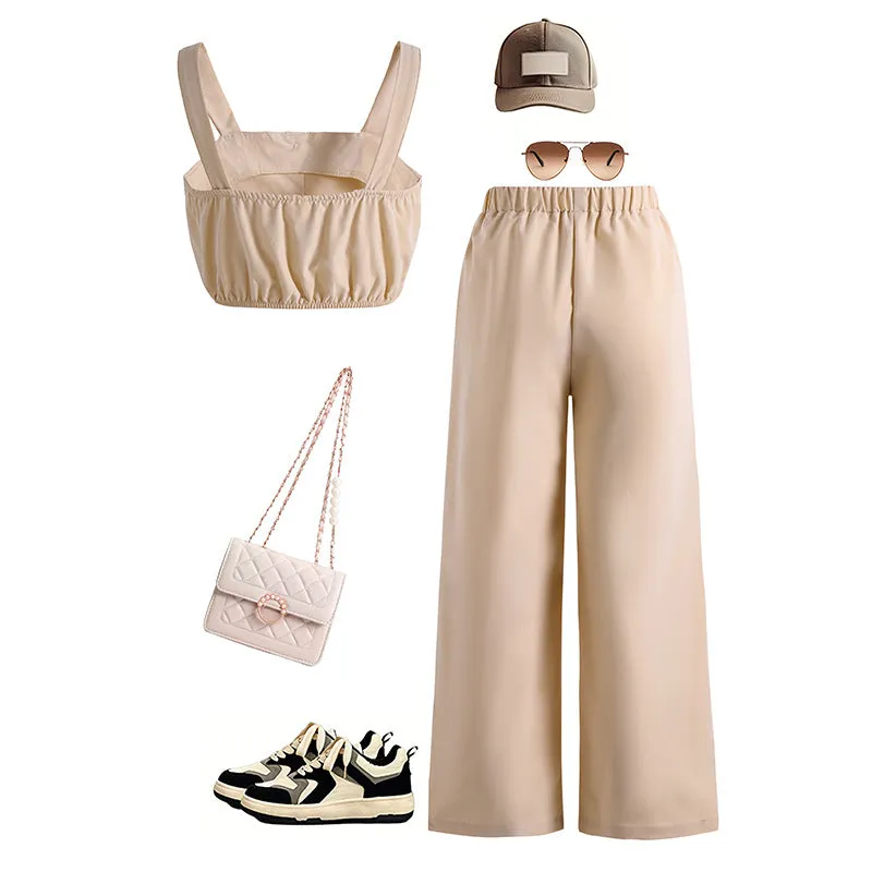 Cami top casual sports style overalls two-piece suit