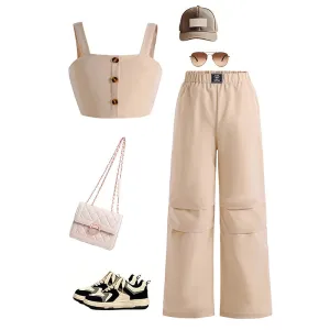 Cami top casual sports style overalls two-piece suit