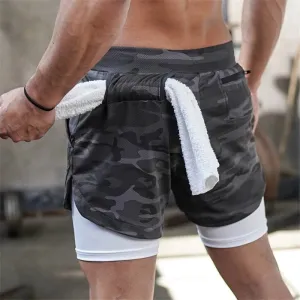 Camo Running Shorts Men 2 In 1 Double-deck Quick Dry GYM Sport Shorts Fitness Jogging Workout Shorts Men Sports Short Pants
