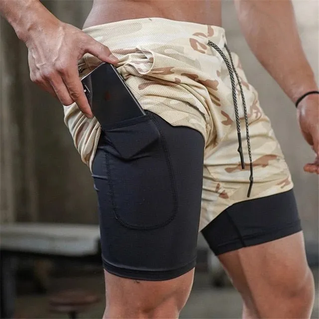 Camo Running Shorts Men 2 In 1 Double-deck Quick Dry GYM Sport Shorts Fitness Jogging Workout Shorts Men Sports Short Pants
