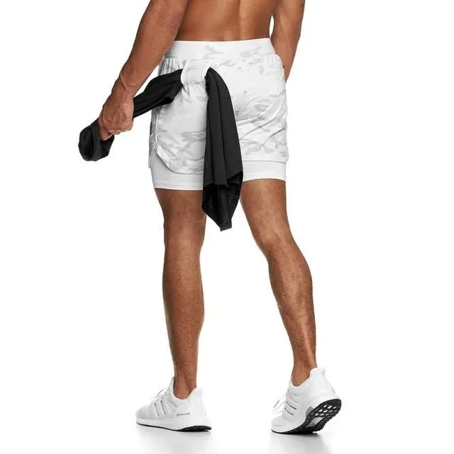 Camo Running Shorts Men 2 In 1 Double-deck Quick Dry GYM Sport Shorts Fitness Jogging Workout Shorts Men Sports Short Pants