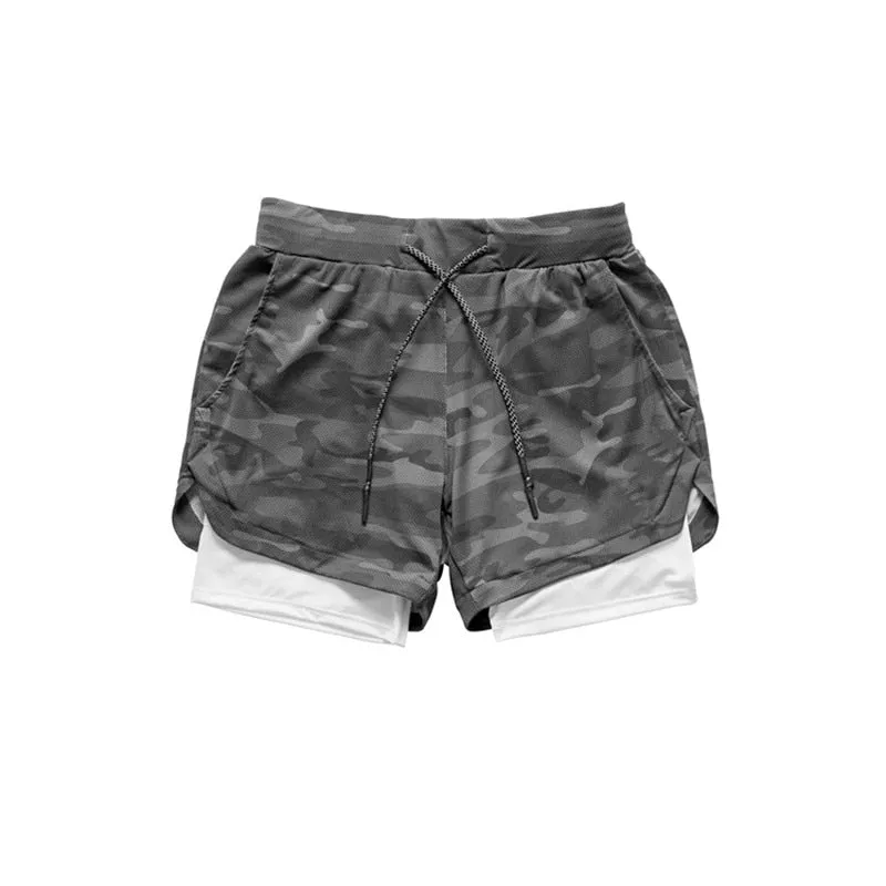 Camo Running Shorts Men 2 In 1 Double-deck Quick Dry GYM Sport Shorts Fitness Jogging Workout Shorts Men Sports Short Pants