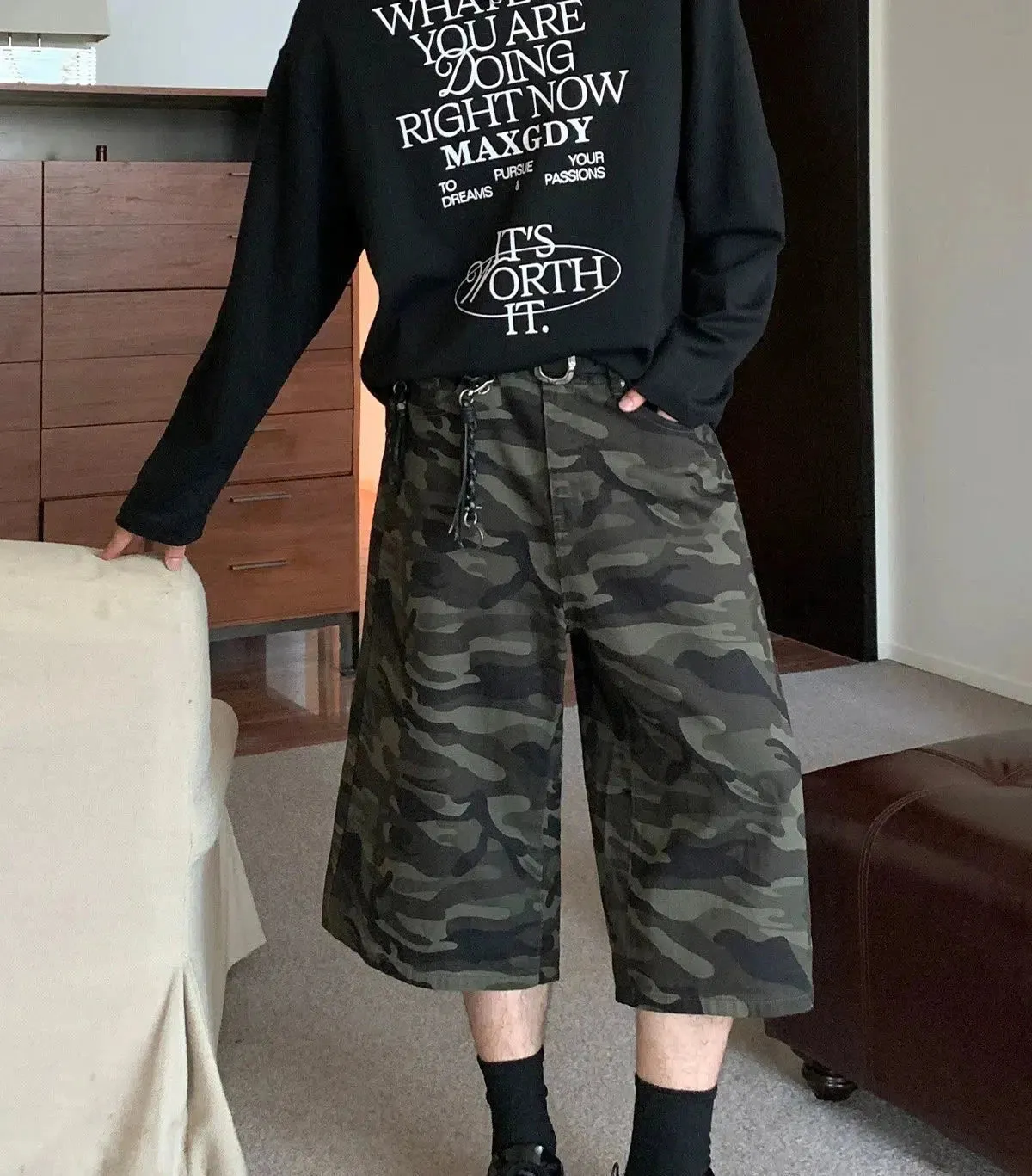 Camouflage Wide-leg Shorts