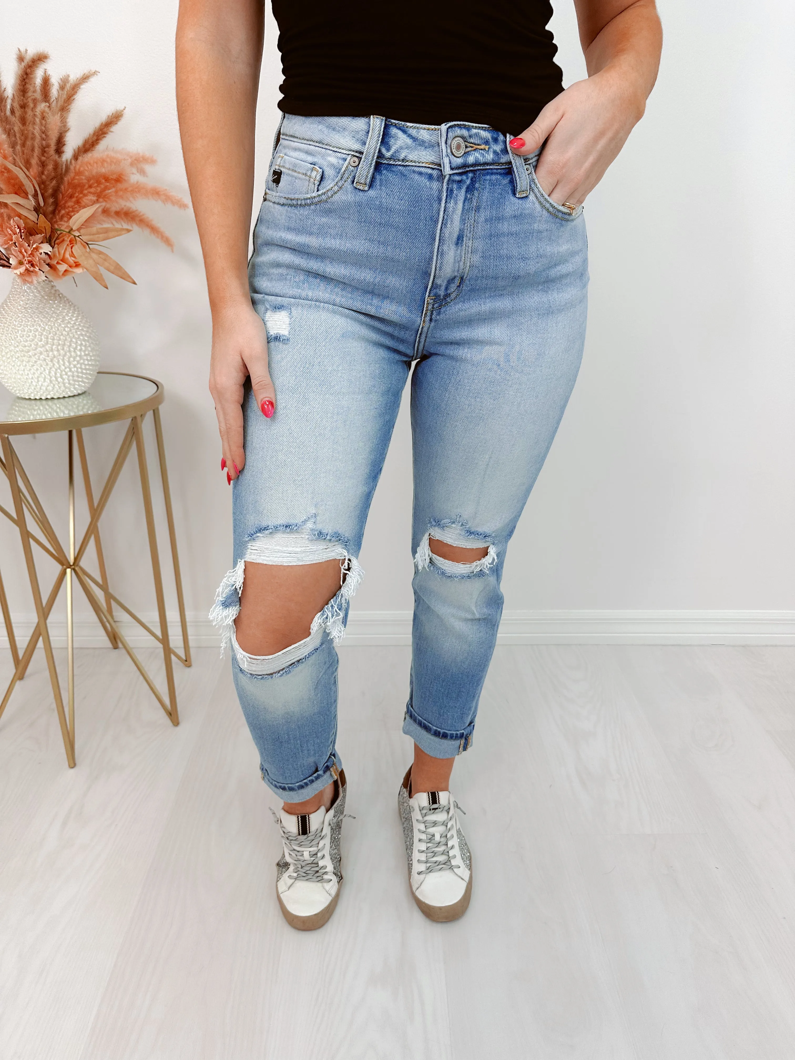 Carmen Cuffed Distressed Mom Jeans