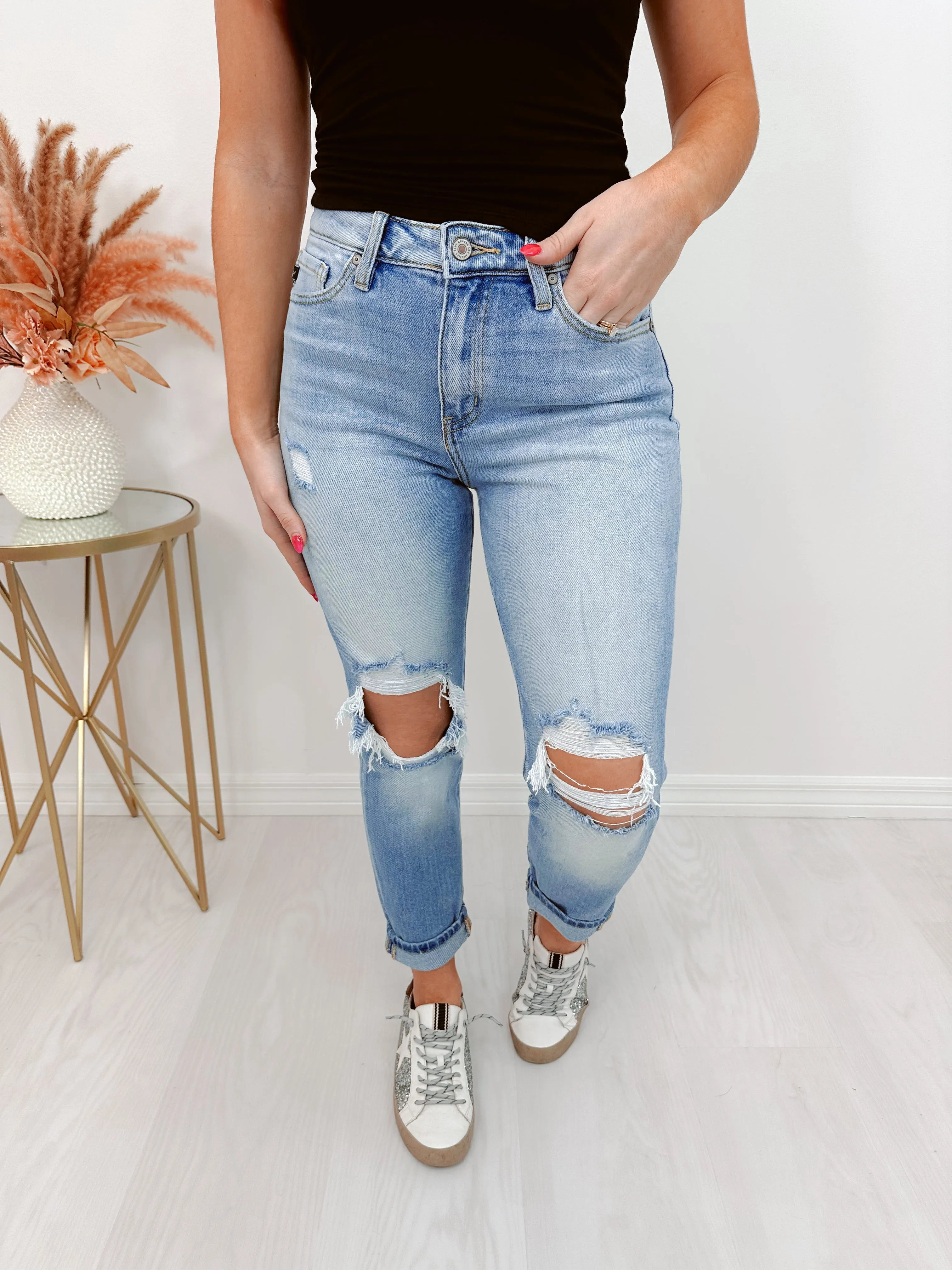 Carmen Cuffed Distressed Mom Jeans