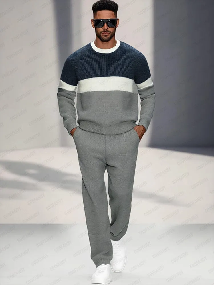 Casual Colorblock Sweatshirt Pants Set