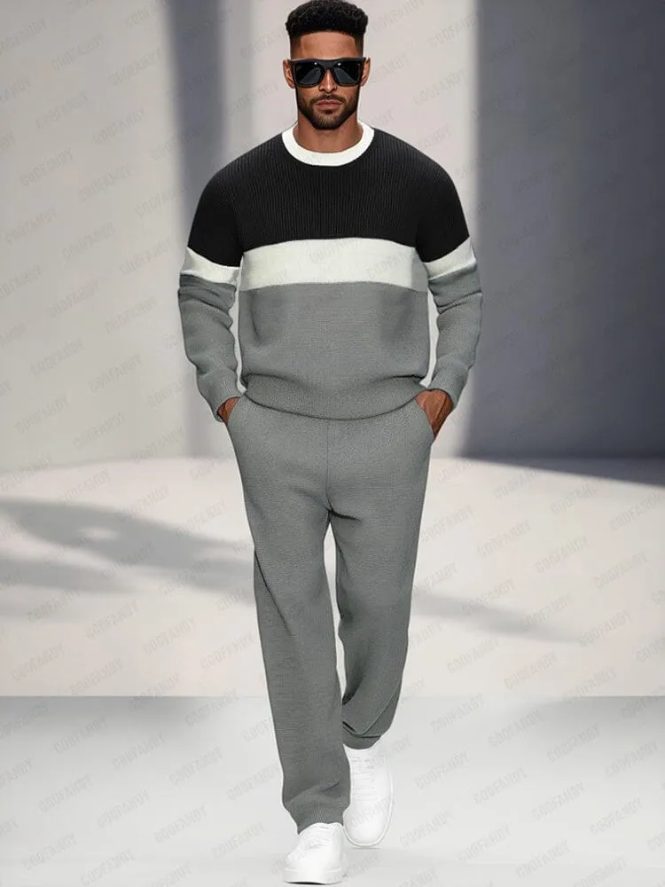 Casual Colorblock Sweatshirt Pants Set