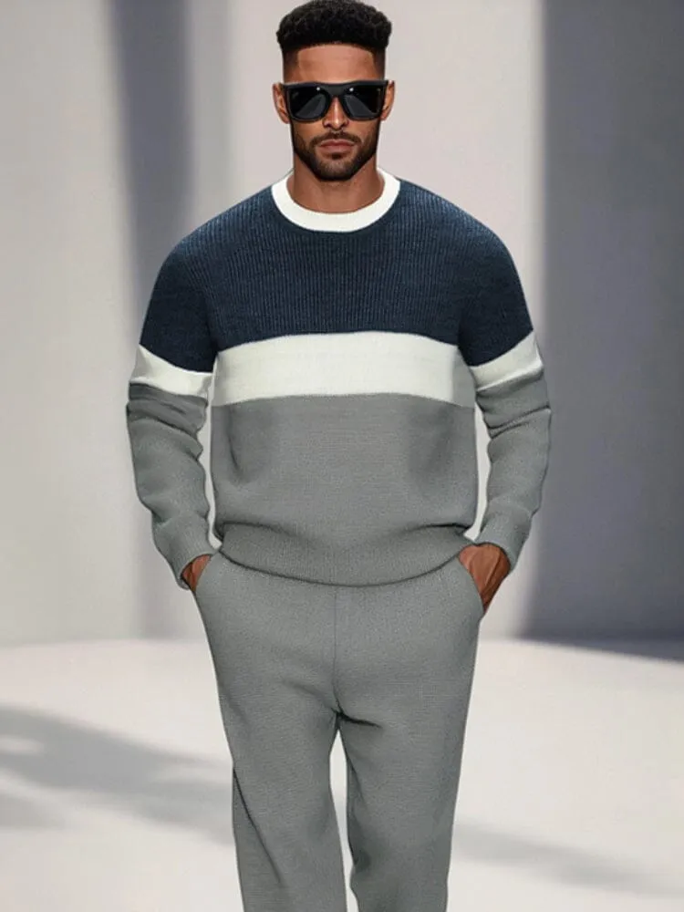 Casual Colorblock Sweatshirt Pants Set