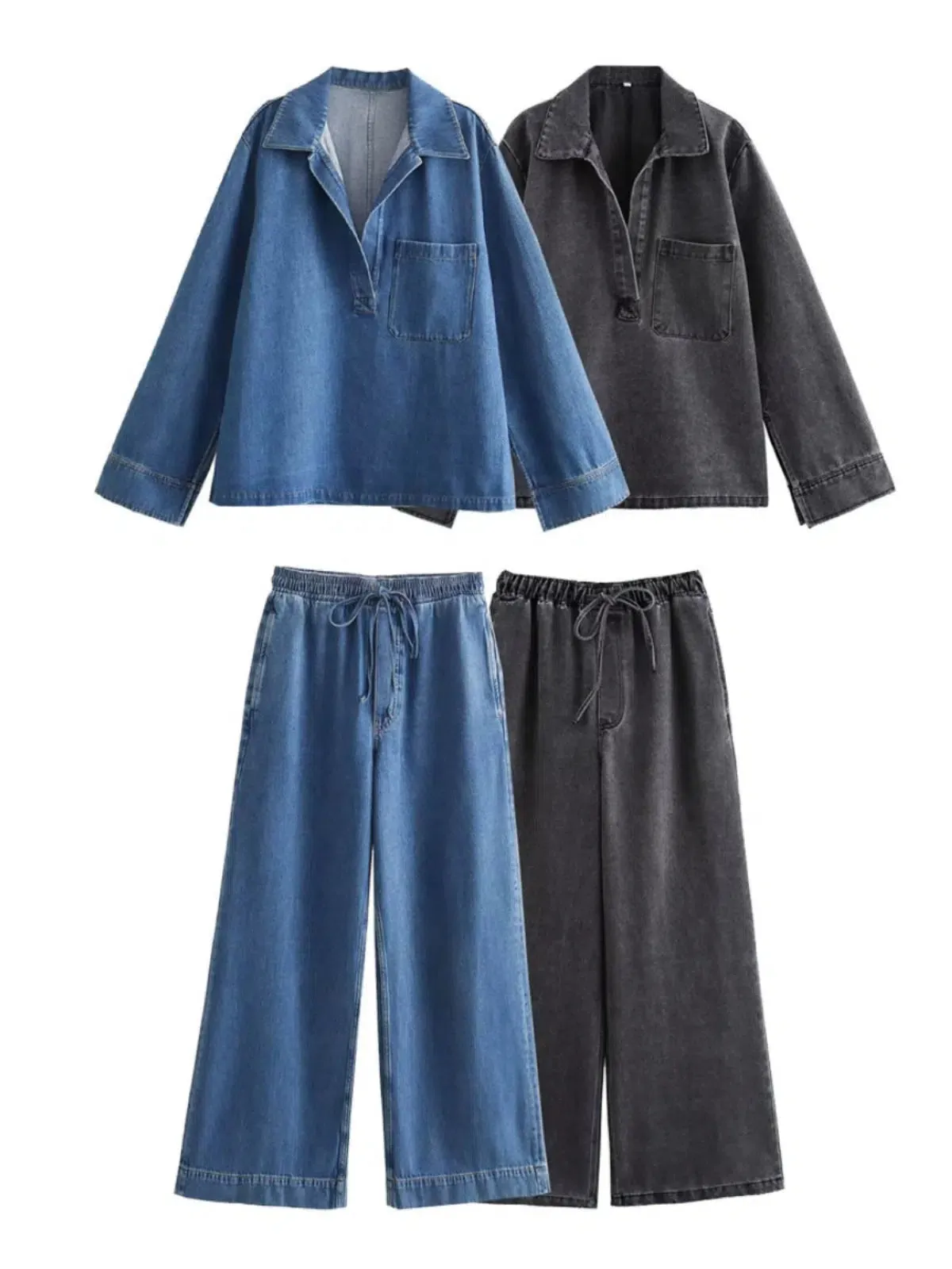 Casual Denim Top Pants Fashion Suit