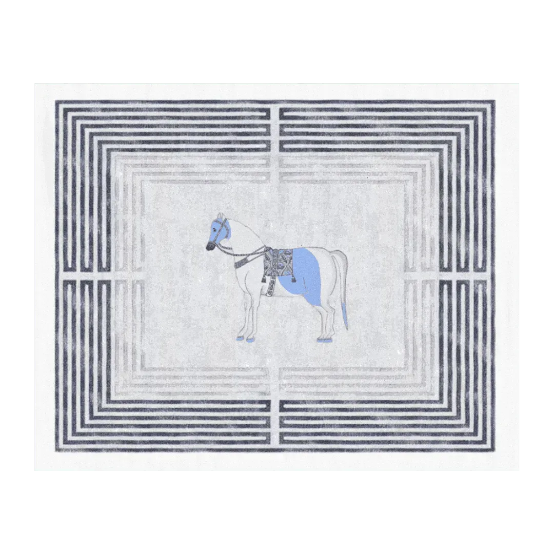 Classic Horse Silver Maze Hand Tufted Rug
