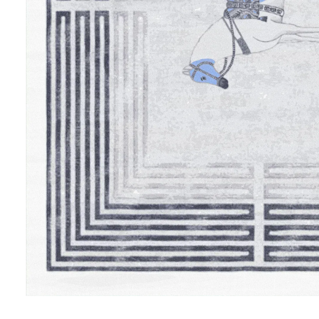 Classic Horse Silver Maze Hand Tufted Rug