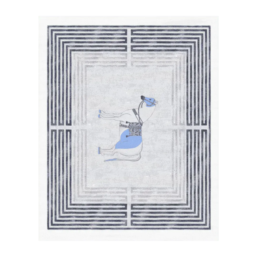 Classic Horse Silver Maze Hand Tufted Rug