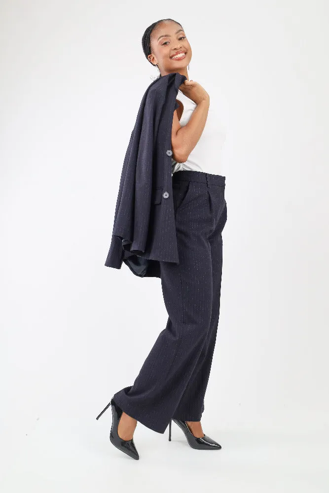 Classic Pinstripe Pants - Navy