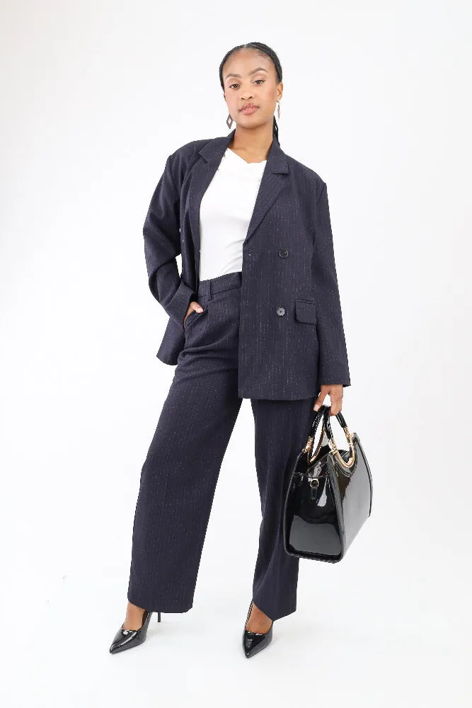 Classic Pinstripe Pants - Navy