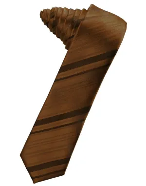 Cognac Striped Satin Skinny Necktie