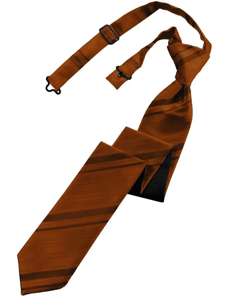 Cognac Striped Satin Skinny Necktie