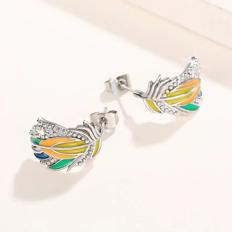 Colorful Enamel Feather Earrings for Women Exquisite Wedding Jewelry