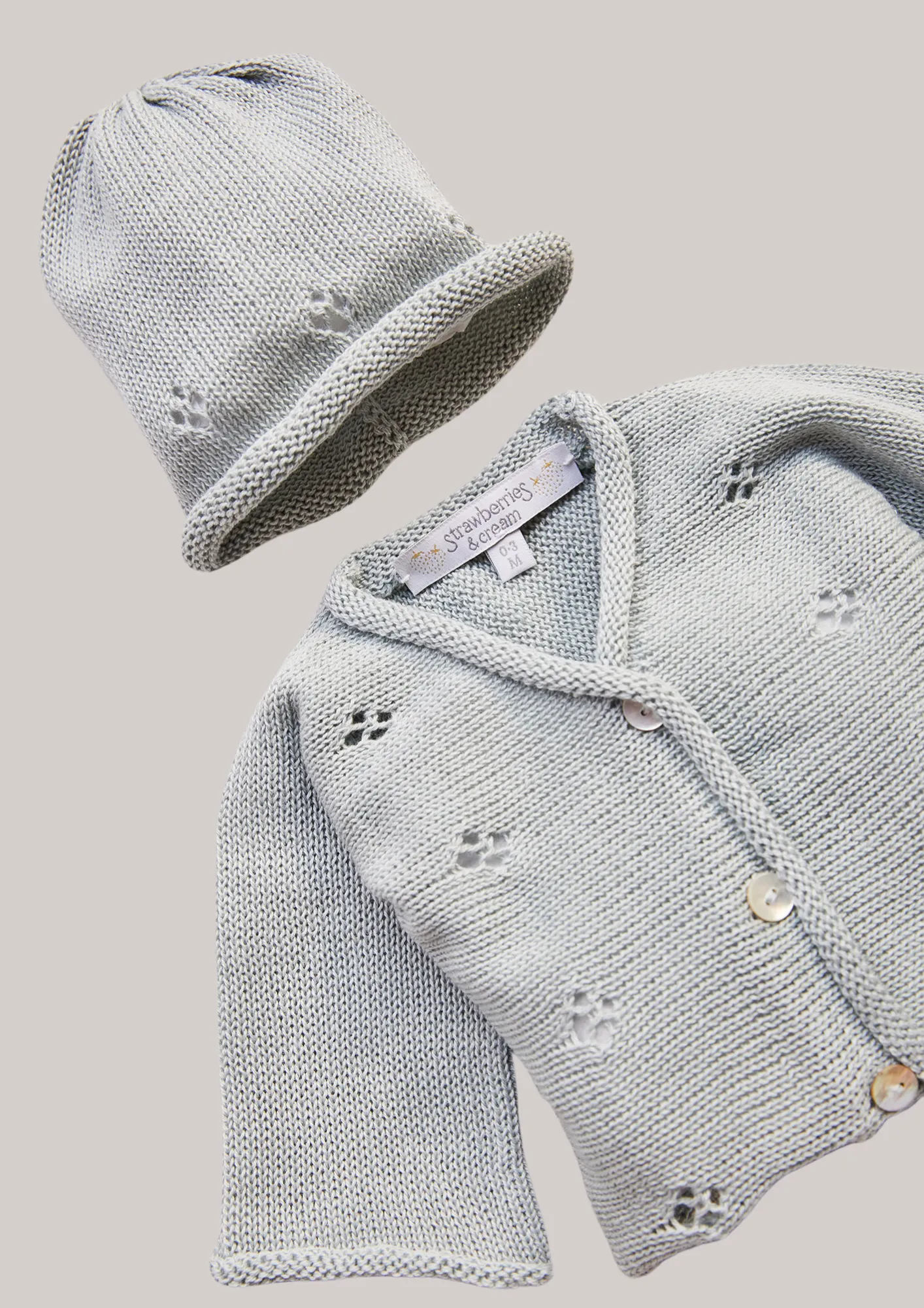 Cotton Cardigan and Hat Set in Blue Green
